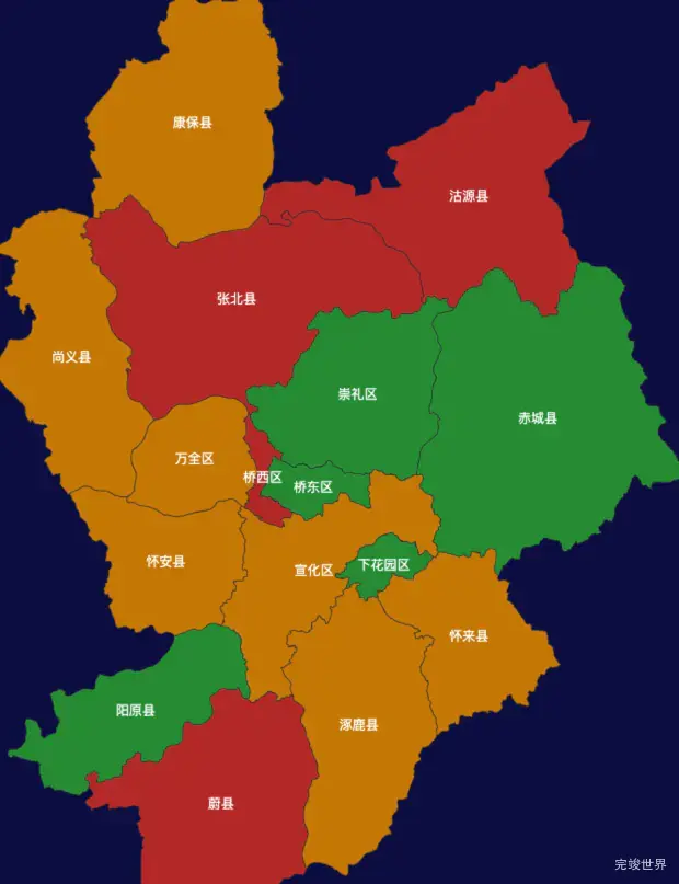 echarts张家口市地区地图geoJson数据